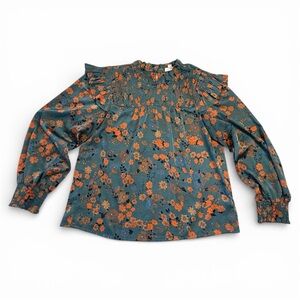 THML Teal and Orange Floral Blouse